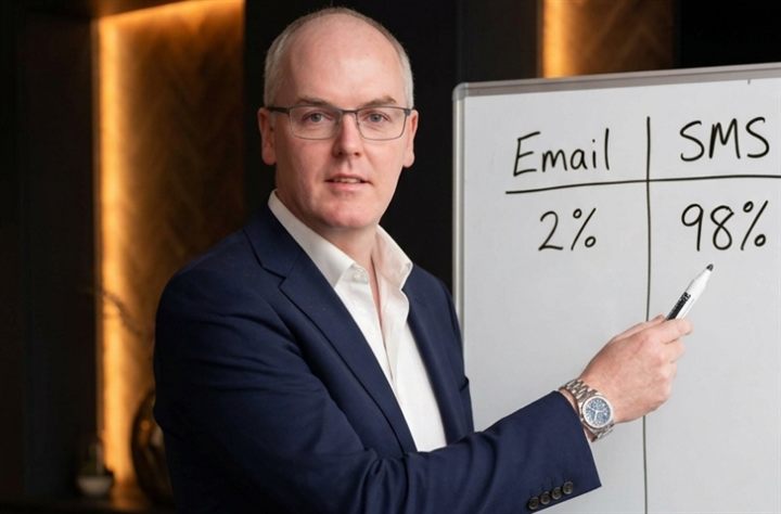 Carl Fox explaining why SMS gets a 98% open rate vs 2% for email